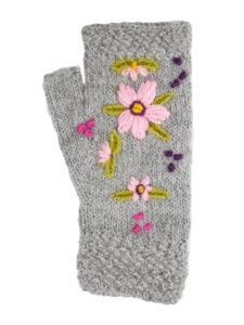 Embroidered Arm warmer Alpaca Blend, Grey, Fingerless, winter Scarves for the whole family