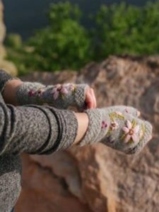 Embroidered Flower Arm warmer Alpaca, Grey, Fingerless, winter Scarves for the whole family