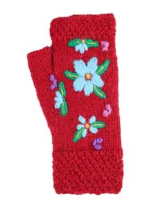 Embroidered Arm warmer Alpaca Blend, Red, Fingerless, winter Scarves for the whole family