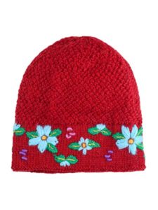 Embroidered Flower Hat 100% Alpaca, Red, Winter Hats for the whole family