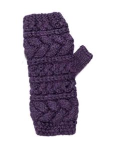 Cable Arm Warmer, Alpaca Blend. Fingerless Purple winter wrist warmers for the whole family
